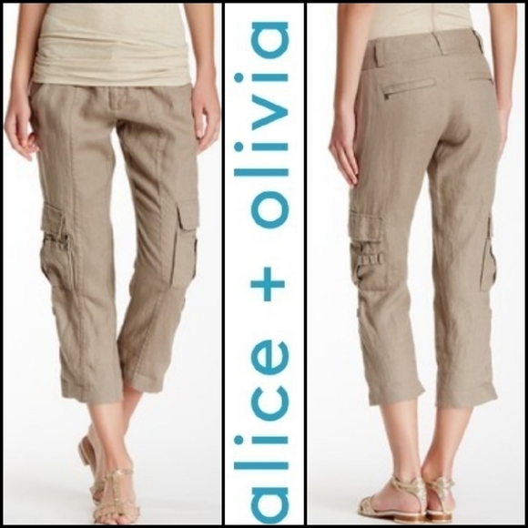 𝅺NEW! ALICE & OLIVIA Narrow Linen Cargo Capri Pants 4.
